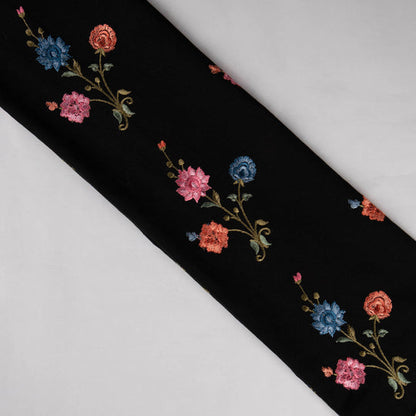 Hemangini Black Cotton Embroidered Fabric in Buta Pattern