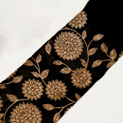 Manjari Black Beige Viscose Georgette Embroidered Fabric in Jaal Pattern