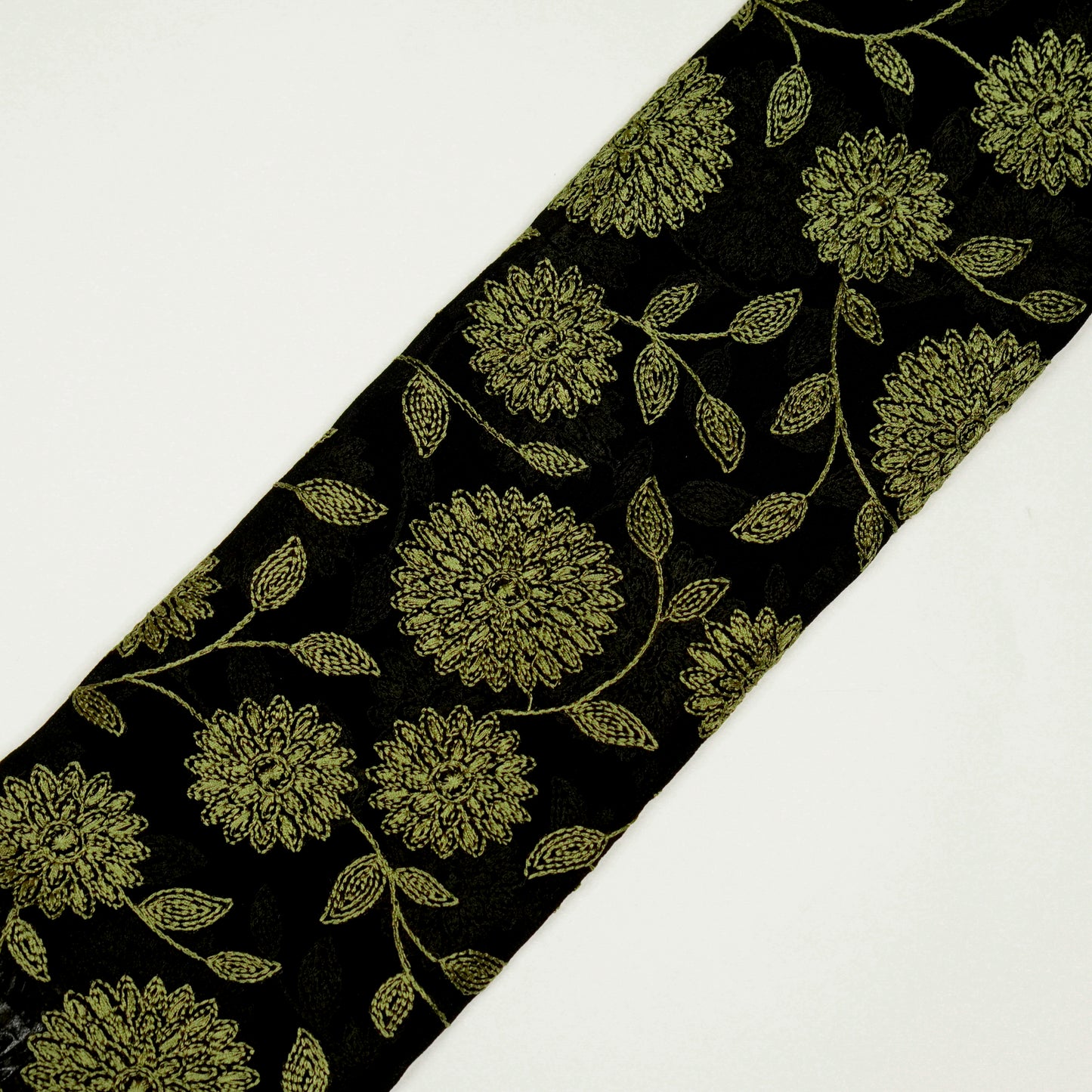 Manjari Black/Moss Green Viscose Georgette Embroidered Fabric in Jaal Pattern