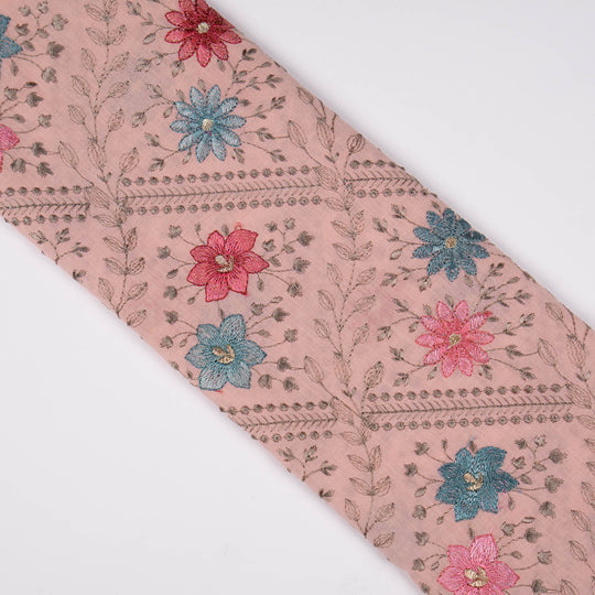 Pariza Carrot Pink Cotton Embroidered Fabric in Jaal Pattern