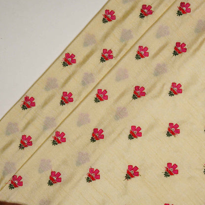 Trifla Cream Dola Silk Embroidered Fabric in Buti