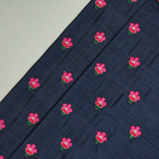 Trifla Navy Blue Dola Silk Embroidered Fabric in Buti