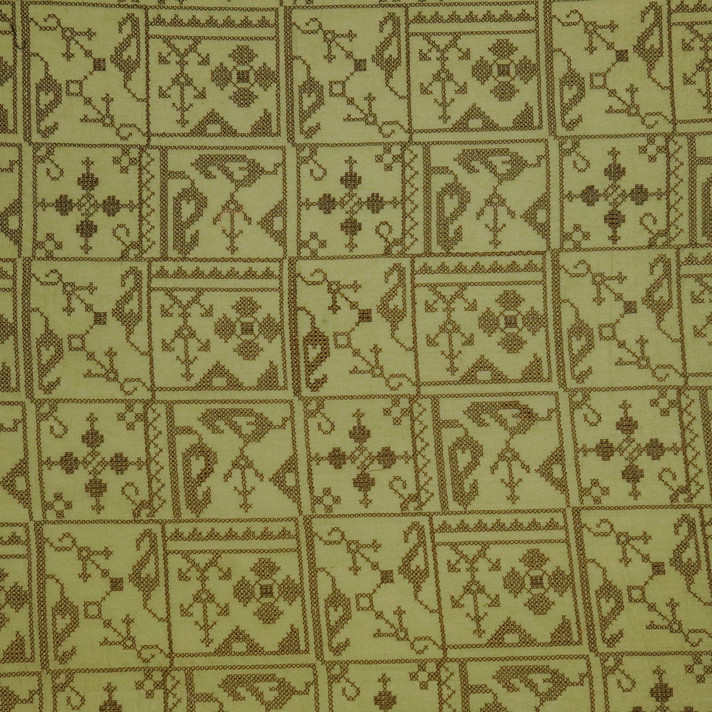 Seda Olive Green Chanderi Embroidered Fabric in Jaal Pattern