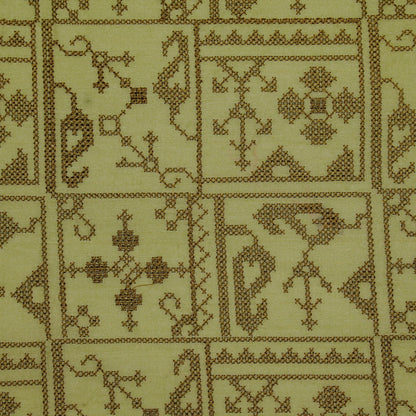 Seda Olive Green Chanderi Embroidered Fabric in Jaal Pattern