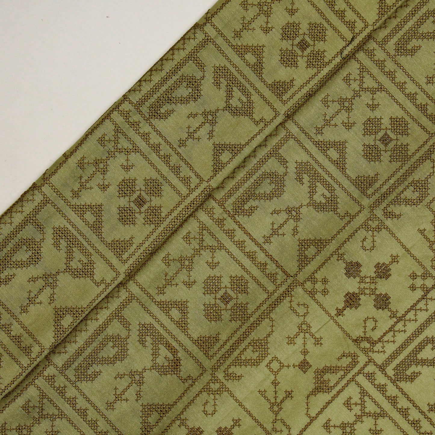 Seda Olive Green Chanderi Embroidered Fabric in Jaal Pattern