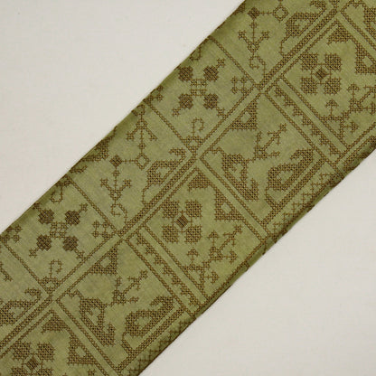 Seda Olive Green Chanderi Embroidered Fabric in Jaal Pattern