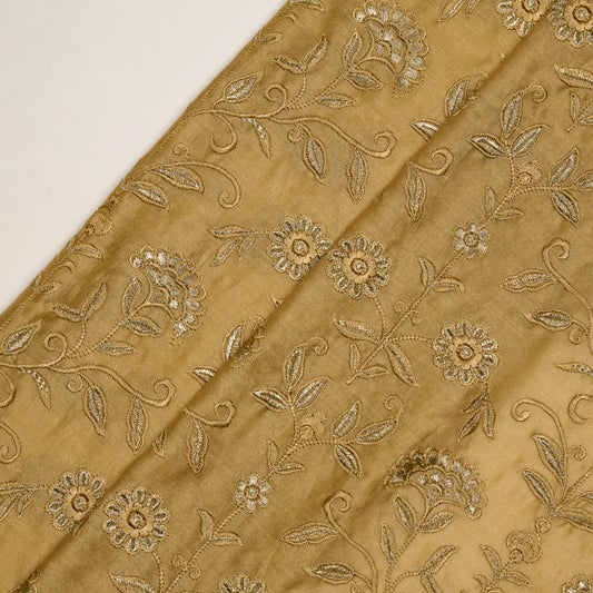 Barika Almond Chanderi Embroidered Fabric in Jaal Pattern