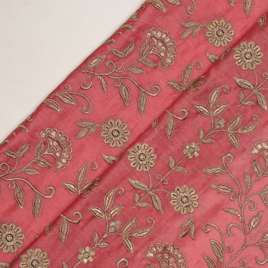 Barika Dusky Fuxia Chanderi Embroidered Fabric in Jaal Pattern