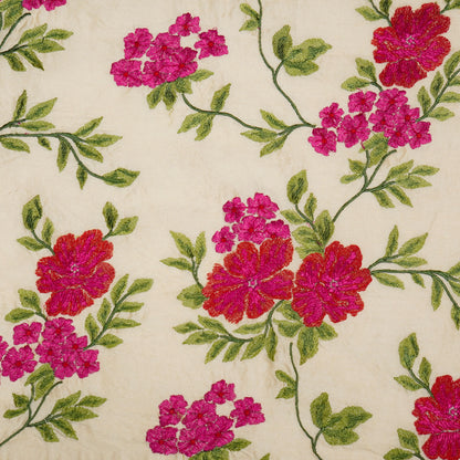 Ayra Beige/ Fuxia Chanderi Embroidered Fabric in Jaal Pattern