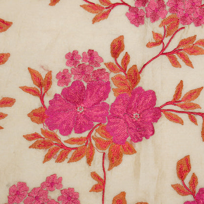 Ayra Beige/ Pink Chanderi Embroidered Fabric in Jaal Pattern