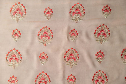 Shamsha Peach Viscose Georgette Embroidered Fabric in Buta Pattern