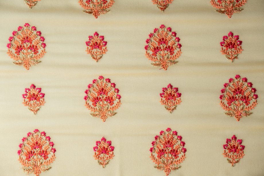 Shamsha Beige Viscose Georgette Embroidered Fabric in Buta Pattern