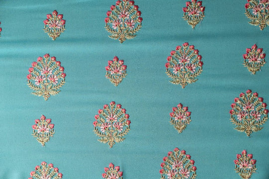 Shamsha Turquoise Viscose Georgette Embroidered Fabric in Buta Pattern