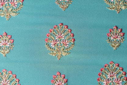 Shamsha Turquoise Viscose Georgette Embroidered Fabric in Buta Pattern