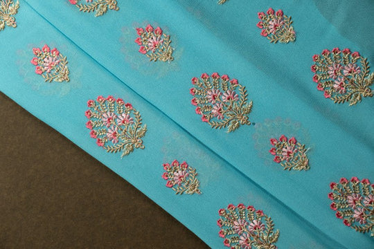 Shamsha Turquoise Viscose Georgette Embroidered Fabric in Buta Pattern