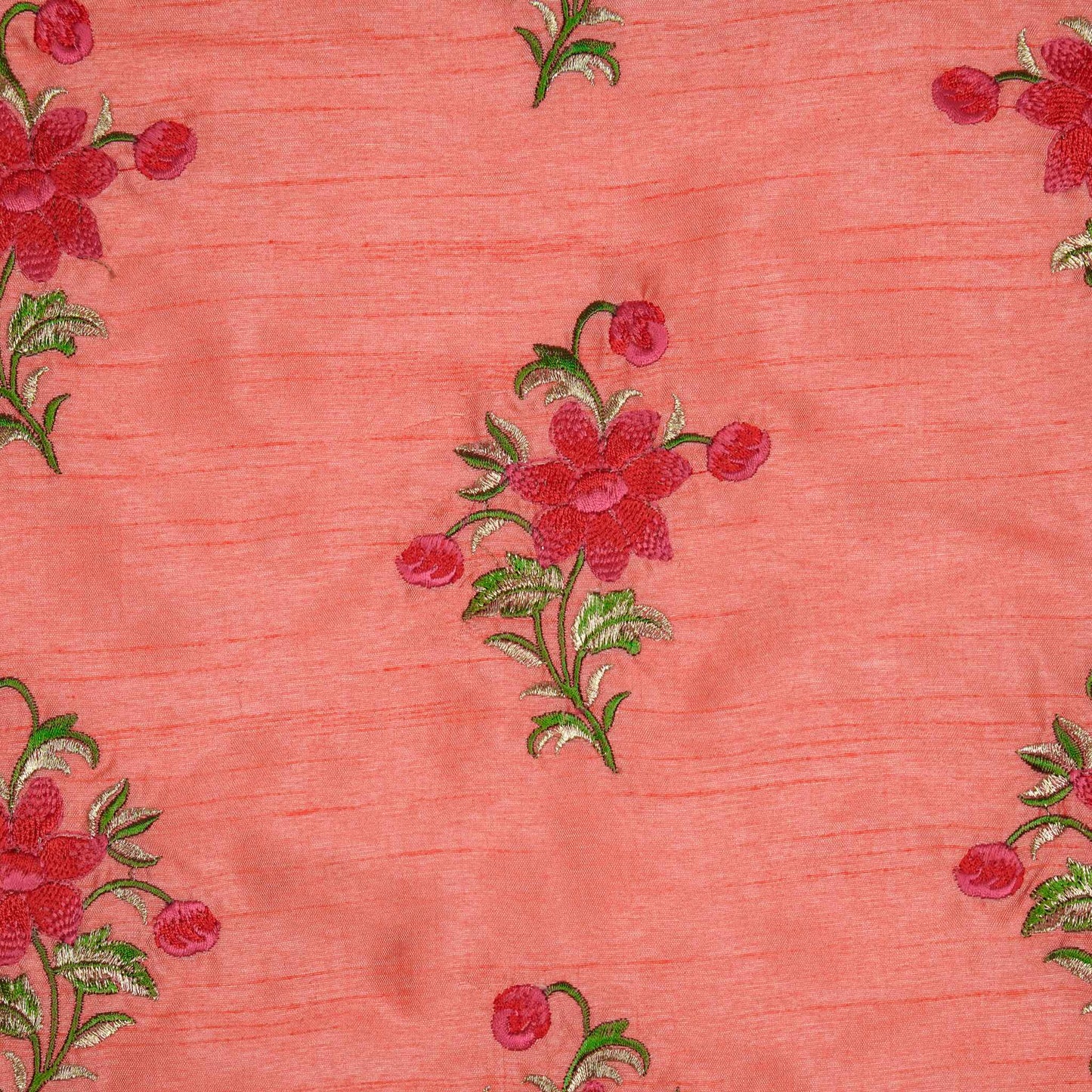 Dalia Peach Dola Silk Embroidered Fabric in Buta