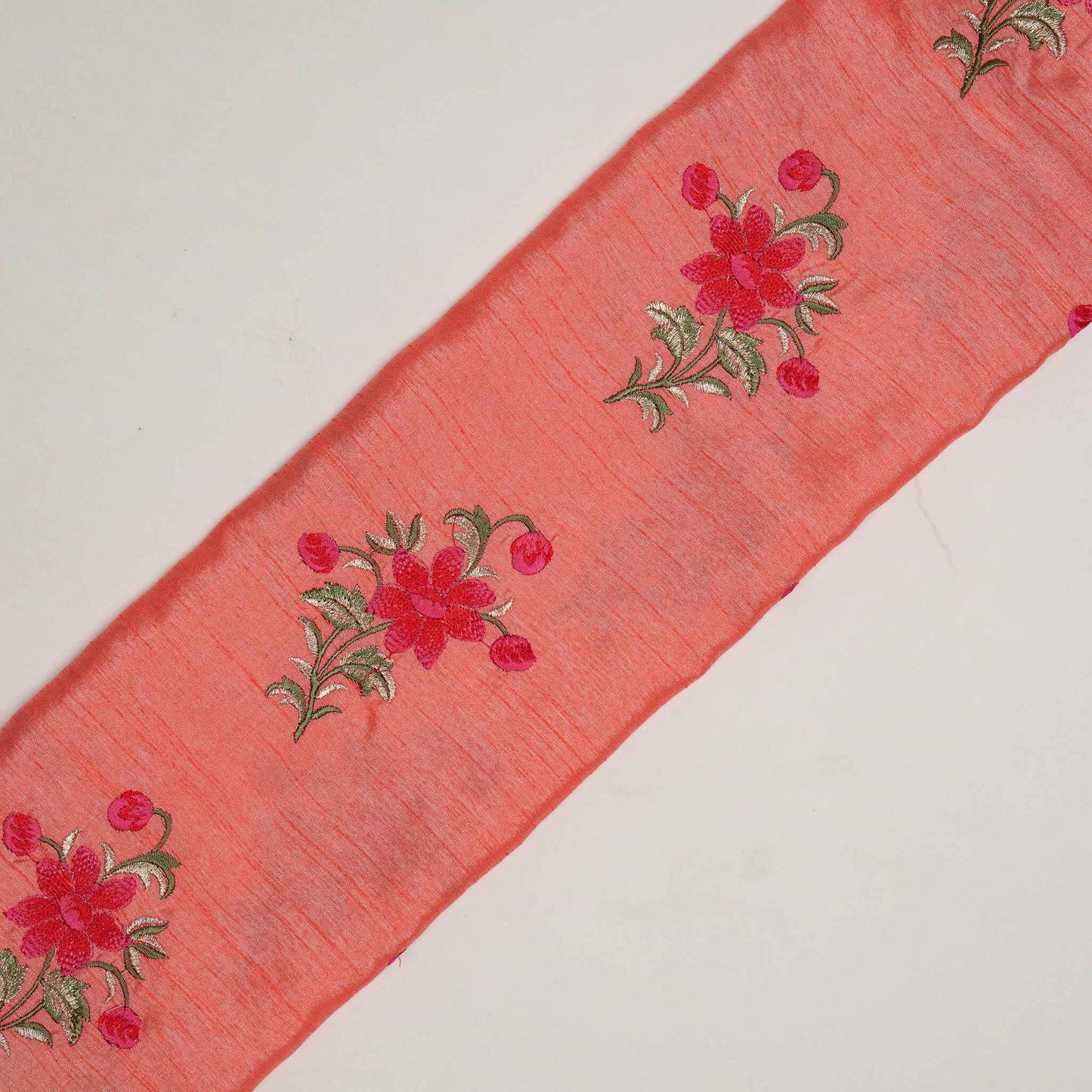 Dalia Peach Dola Silk Embroidered Fabric in Buta