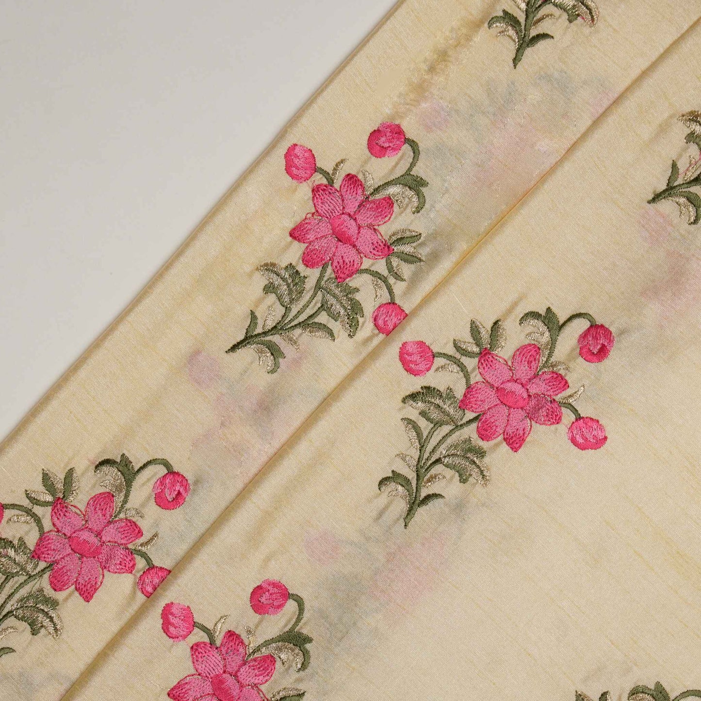 Dalia Cream Viscose Raw Silk Embroidered Fabric in Buta