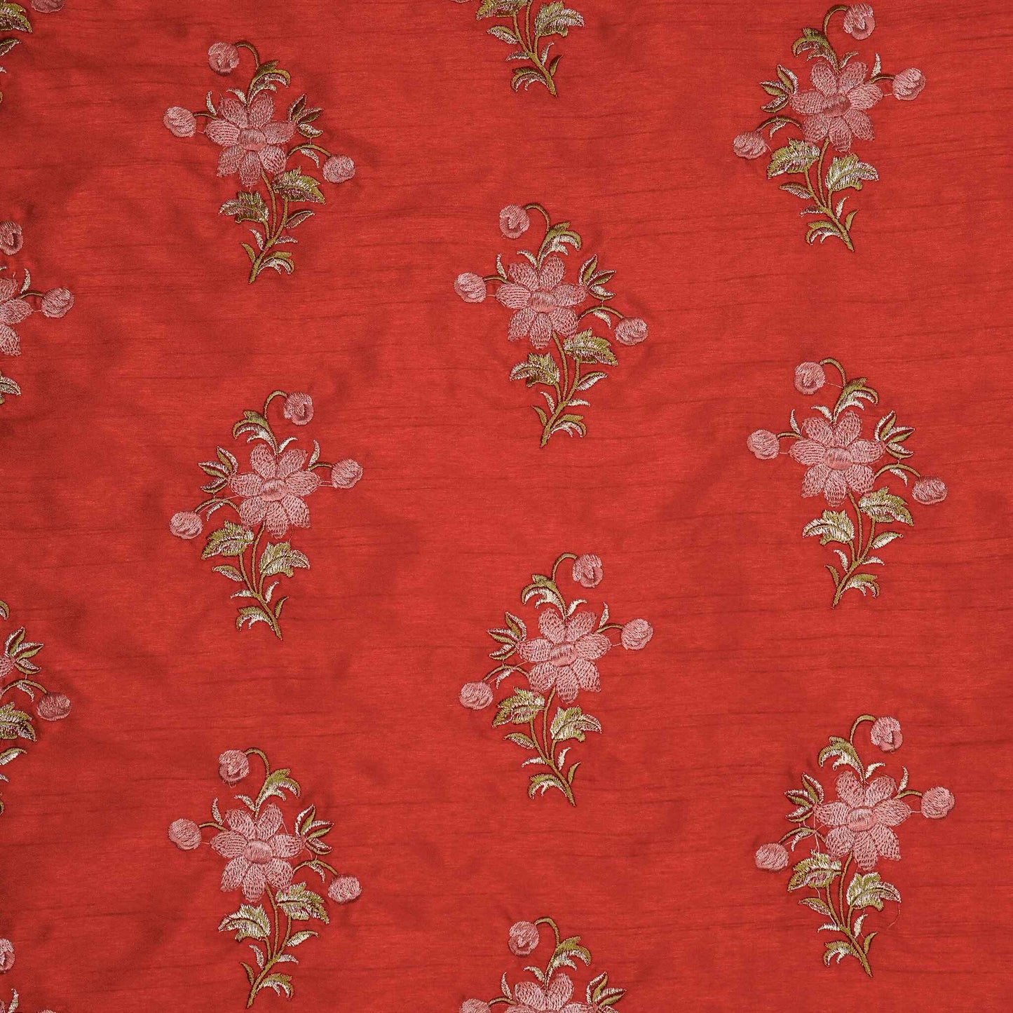 Dalia Red Dola Silk Embroidered Fabric in Buta