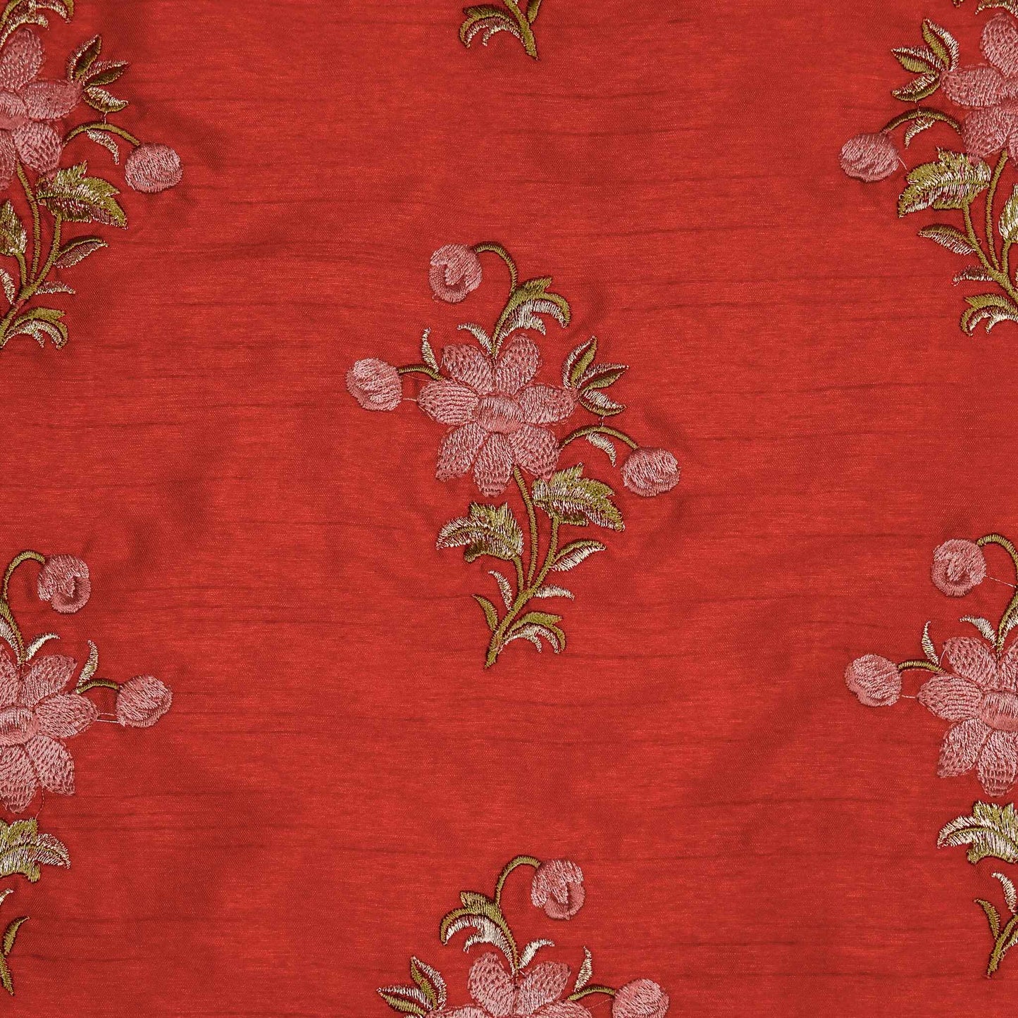 Dalia Red Dola Silk Embroidered Fabric in Buta