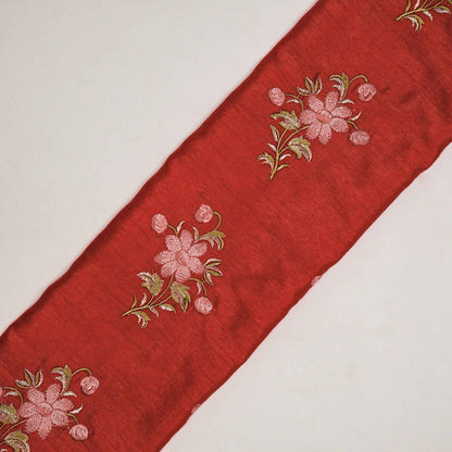 Dalia Red Viscose Raw Silk Embroidered Fabric in Buta