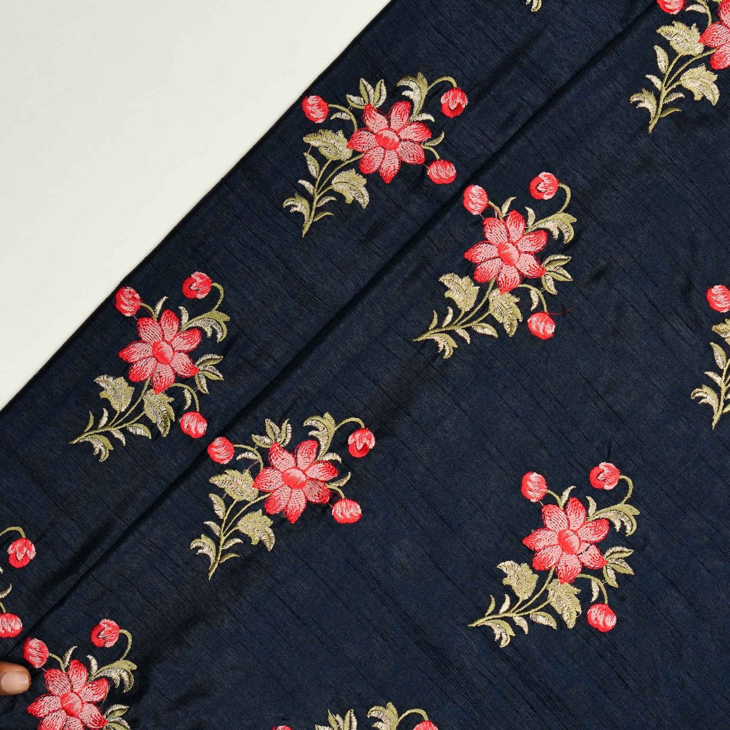 Dalia Navy Blue Dola Silk Embroidered Fabric in Buta