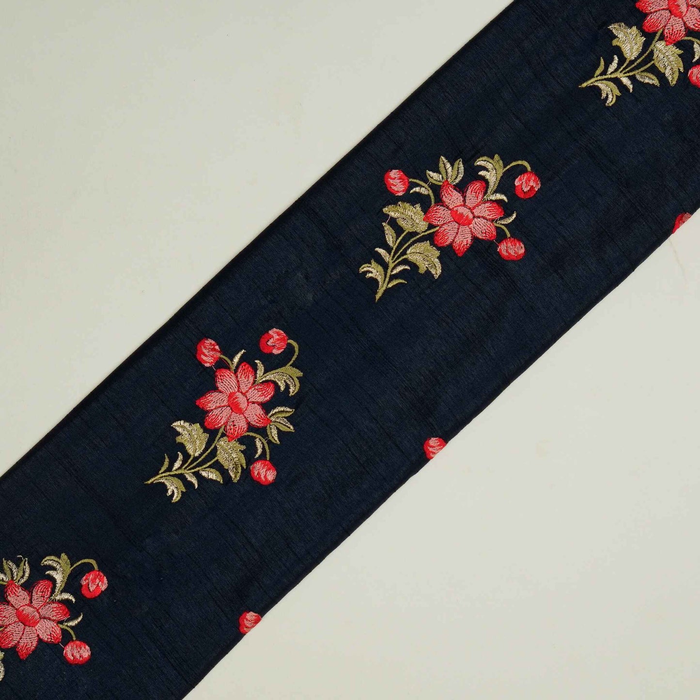 Dalia Navy Blue Dola Silk Embroidered Fabric in Buta