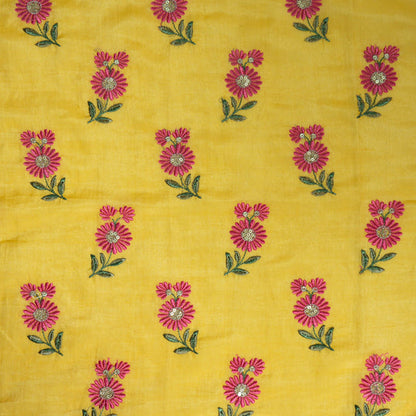 Nazirah Mustard Yellow Chanderi Embroidered Fabric in Buta Pattern