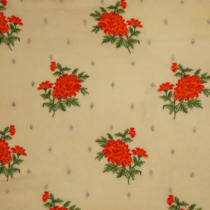 Finna Beige Viscose Georgette Embroidered Fabric in Buta Pattern