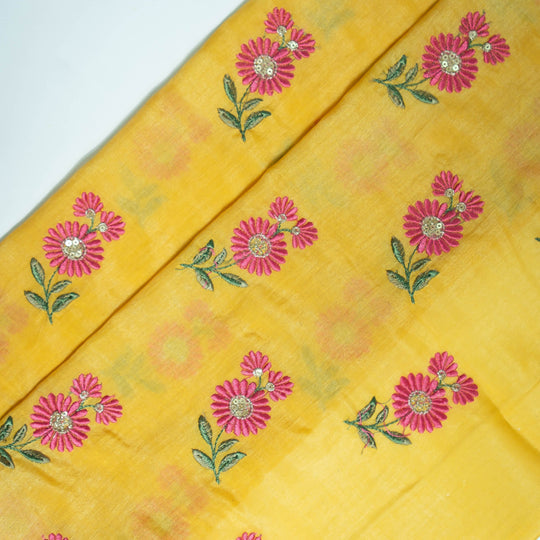 Nazirah Mustard Yellow Chanderi Embroidered Fabric in Buta Pattern