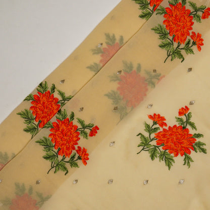 Finna Beige Viscose Georgette Embroidered Fabric in Buta Pattern
