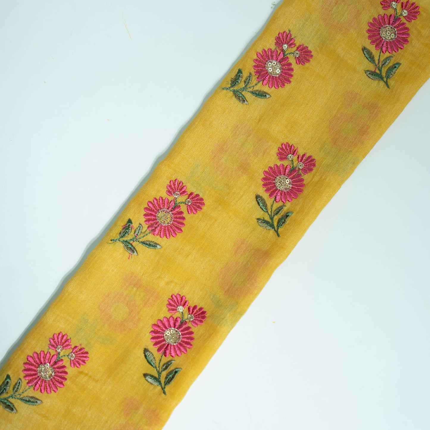 Nazirah Mustard Yellow Chanderi Embroidered Fabric in Buta Pattern