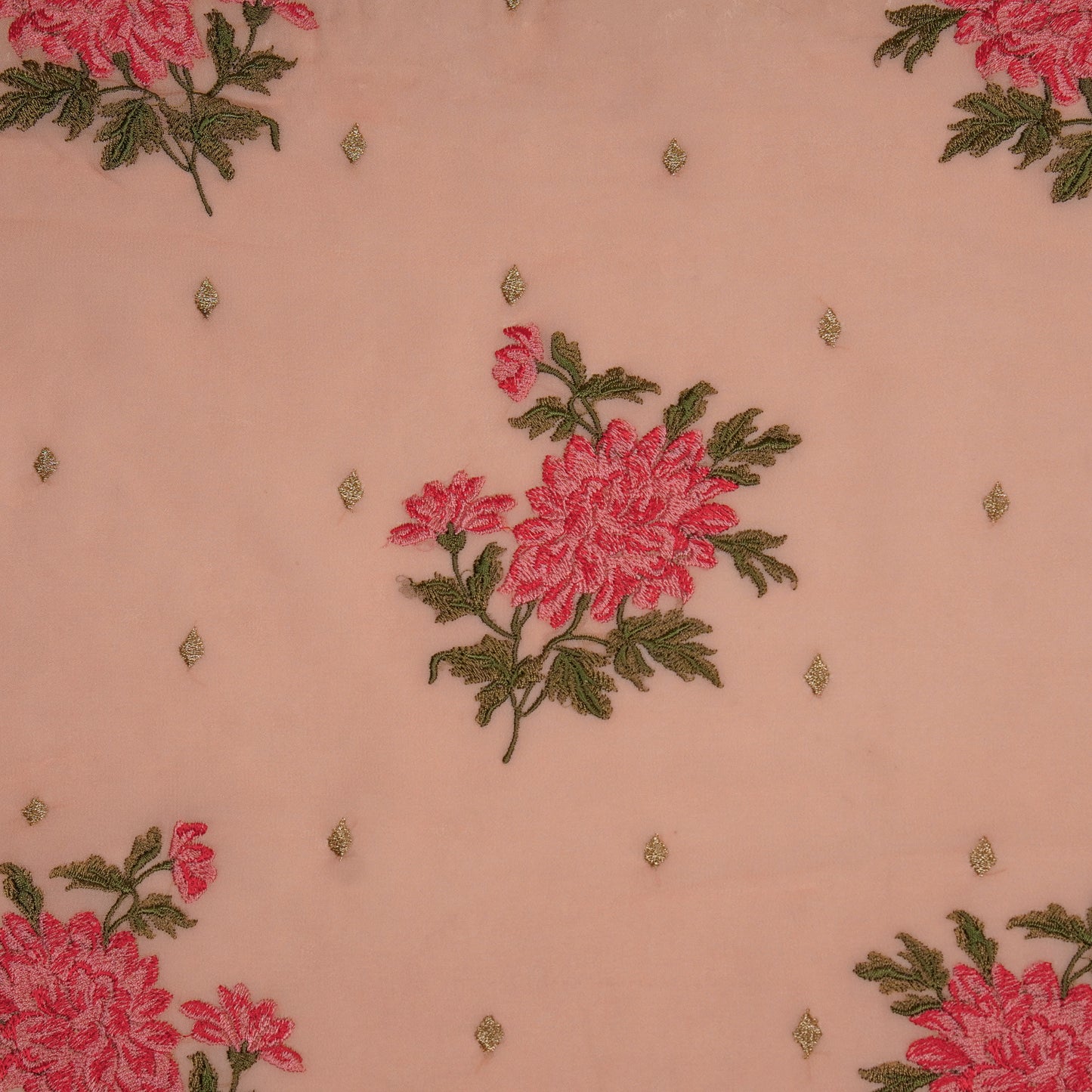 Finna Light Peach Viscose Georgette Embroidered Fabric in Buta Pattern