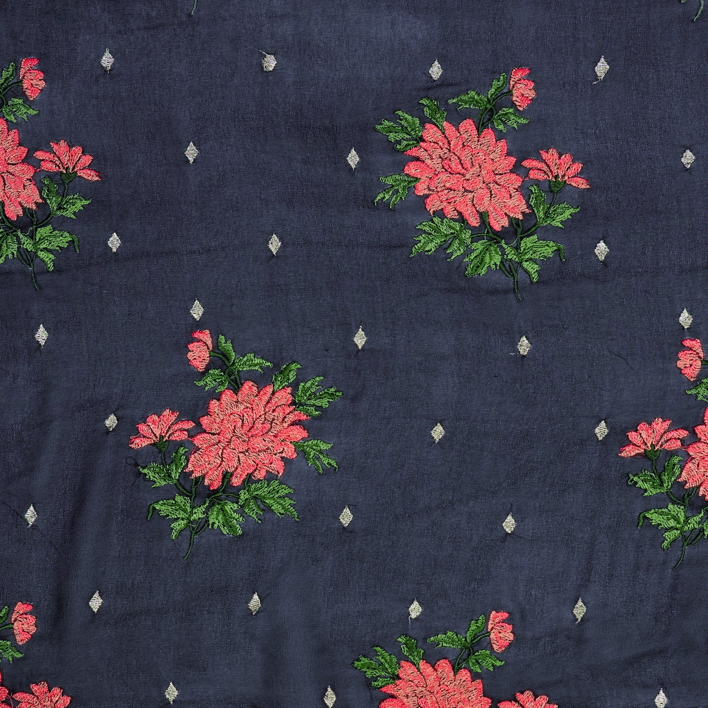 Finna Navy Blue Viscose Georgette Embroidered Fabric in Buta Pattern