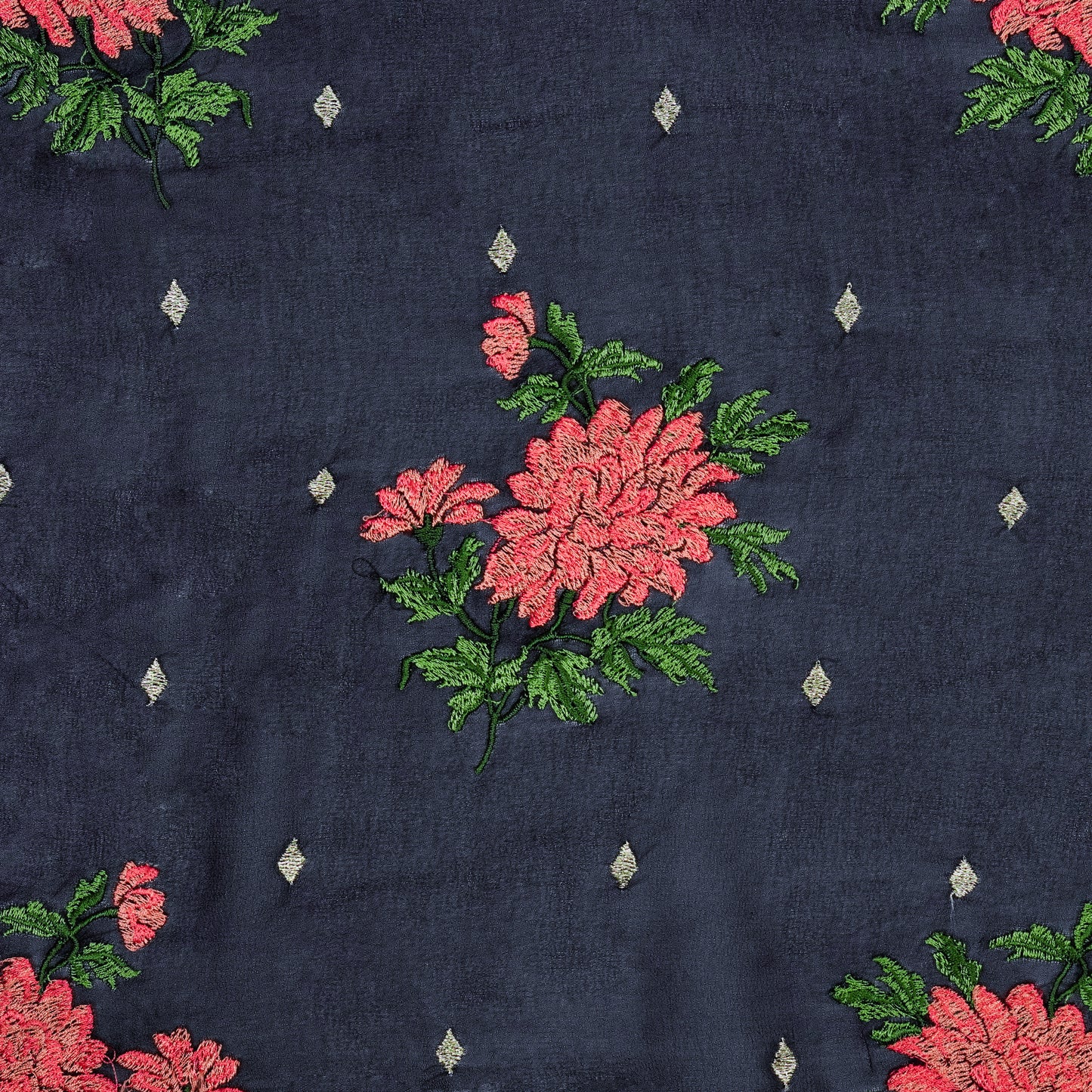 Finna Navy Blue Viscose Georgette Embroidered Fabric in Buta Pattern