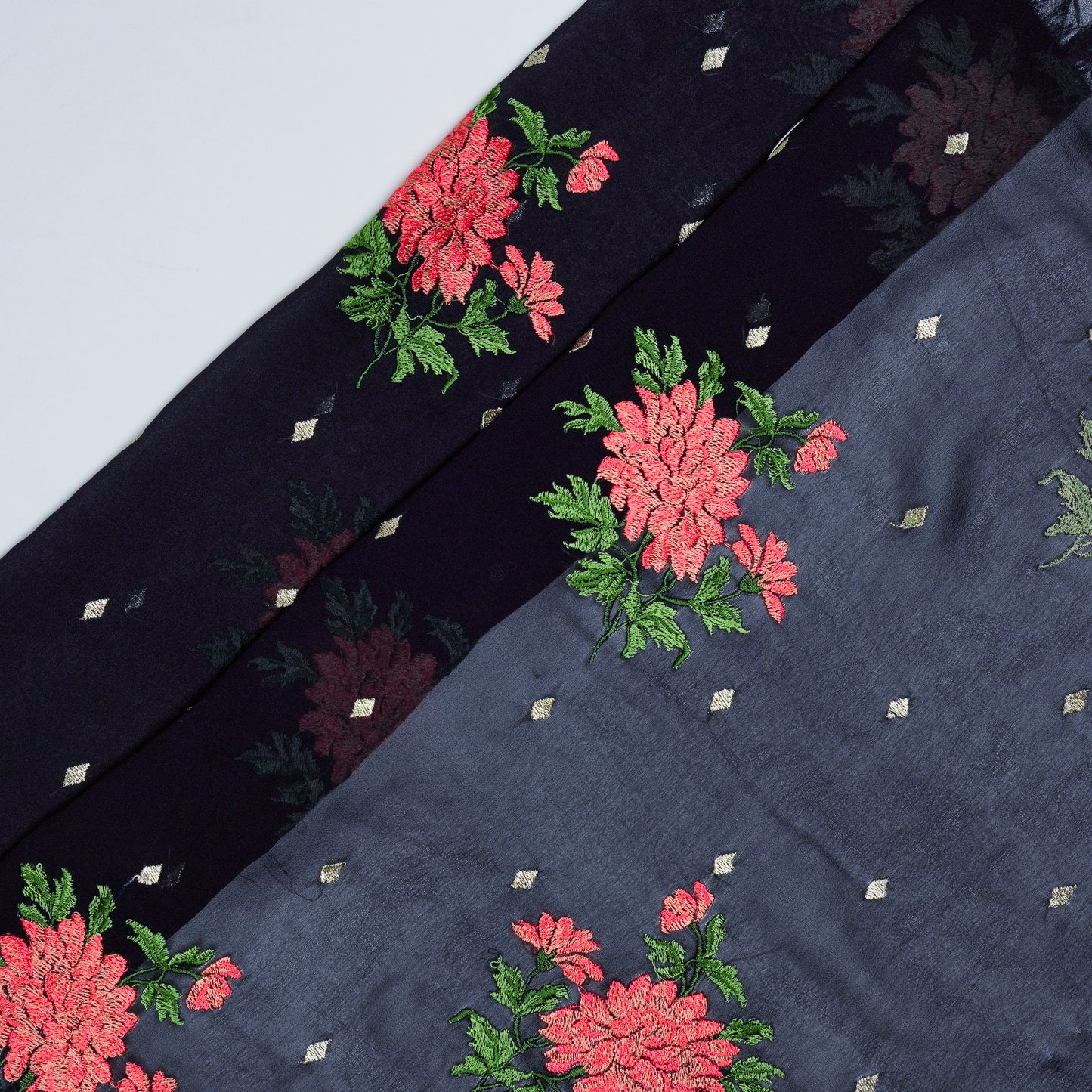 Finna Navy Blue Viscose Georgette Embroidered Fabric in Buta Pattern