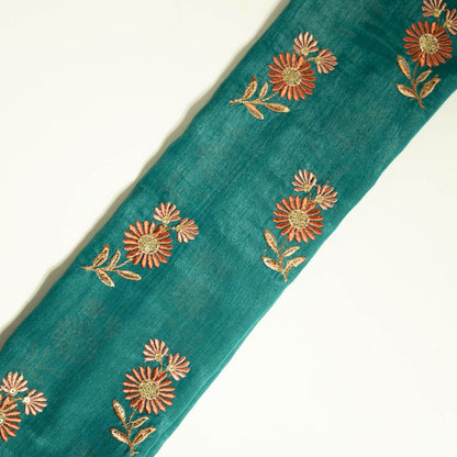 Nazirah Teal Chanderi Embroidered Fabric in Buta Pattern