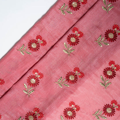 Nazirah Deep Gajari Chanderi Embroidered Fabric in Buta Pattern