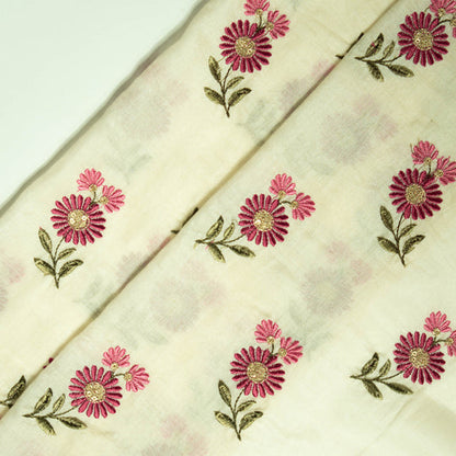 Nazirah Ivory Chanderi Embroidered Fabric in Buta Pattern