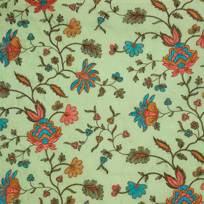 Derya Sea Green Chanderi Embroidered Fabric in Jaal Pattern