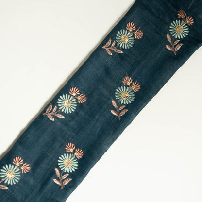 Nazirah Teal Blue Chanderi Embroidered Fabric in Buta Pattern