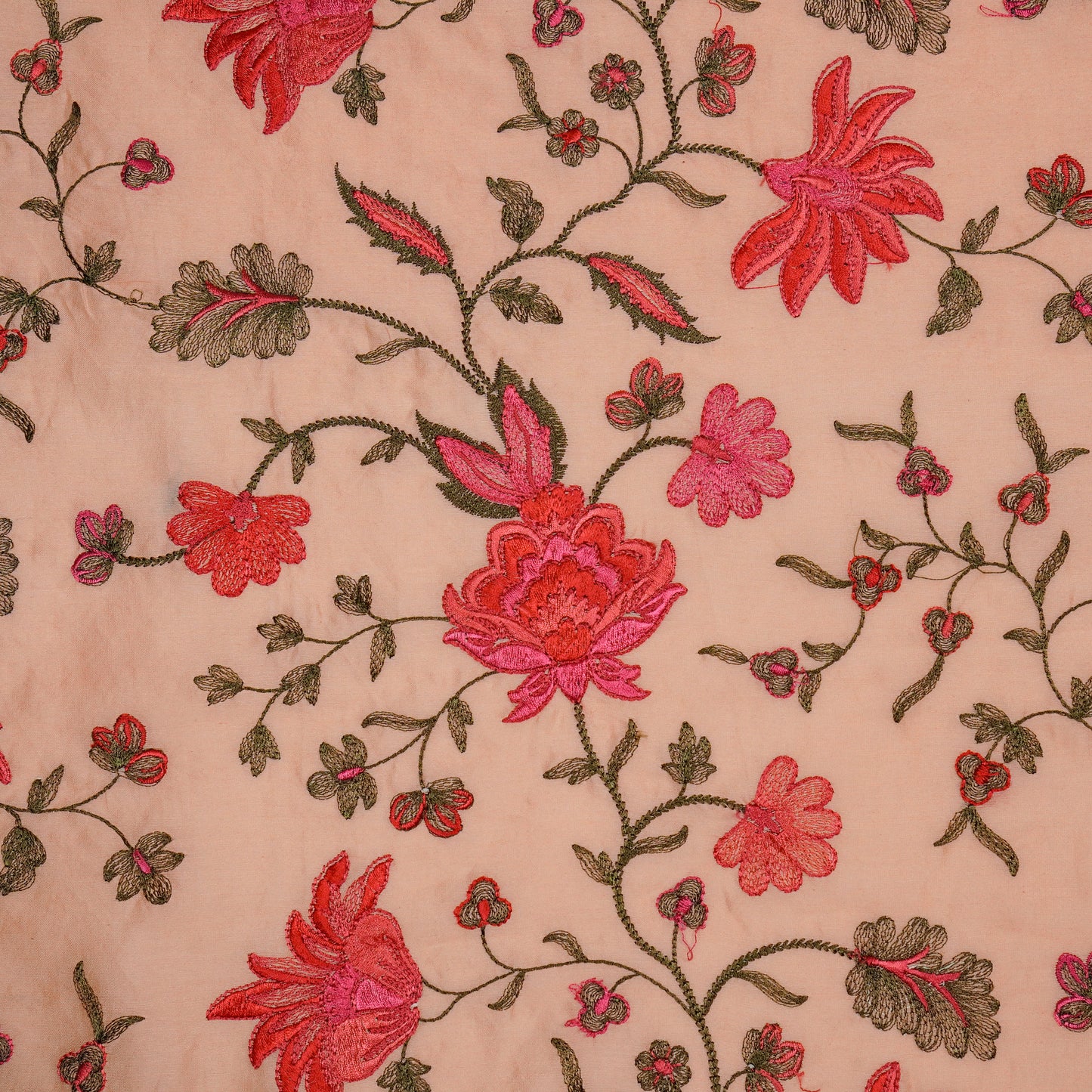 Derya Light Peach Chanderi Embroidered Fabric in Jaal Pattern