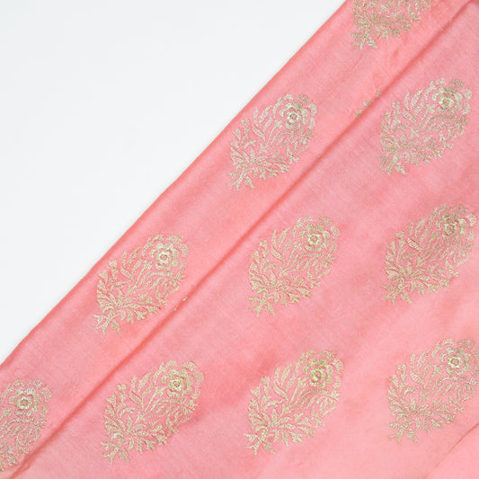 Siraj Gajari Chanderi Embroidered Fabric in Buta Pattern