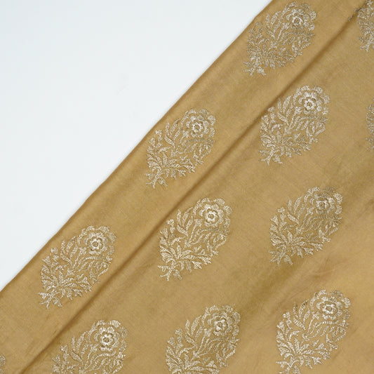 Siraj Beige Chanderi Embroidered Fabric in Buta Pattern