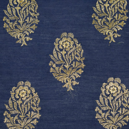 Siraj Navy Blue Chanderi Embroidered Fabric in Buta Pattern