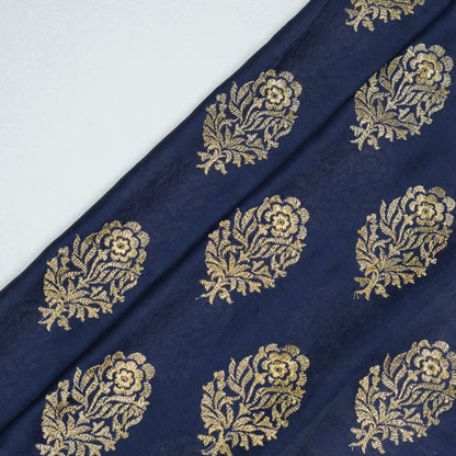 Siraj Navy Blue Chanderi Embroidered Fabric in Buta Pattern