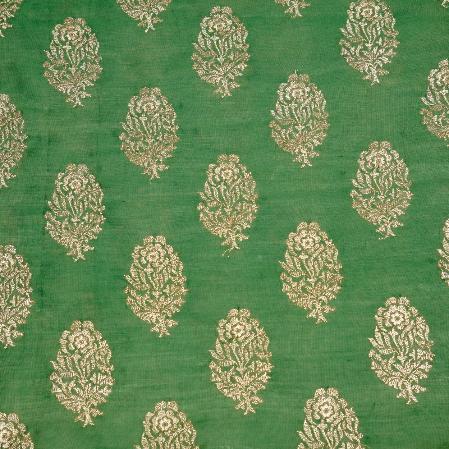 Siraj Leaf Green Chanderi Embroidered Fabric in Buta Pattern