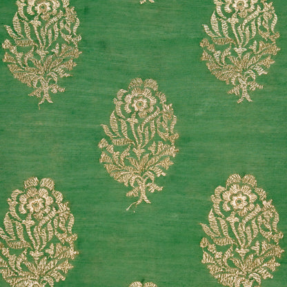 Siraj Leaf Green Chanderi Embroidered Fabric in Buta Pattern