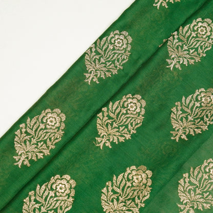 Siraj Leaf Green Chanderi Embroidered Fabric in Buta Pattern