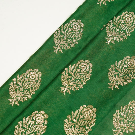 Siraj Leaf Green Chanderi Embroidered Fabric in Buta Pattern